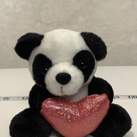 Smiling Panda Hold Glitter Pink Heart Stuffed Animal Plush 4.5” 2010 B&B Toymake - Picture 2 of 5